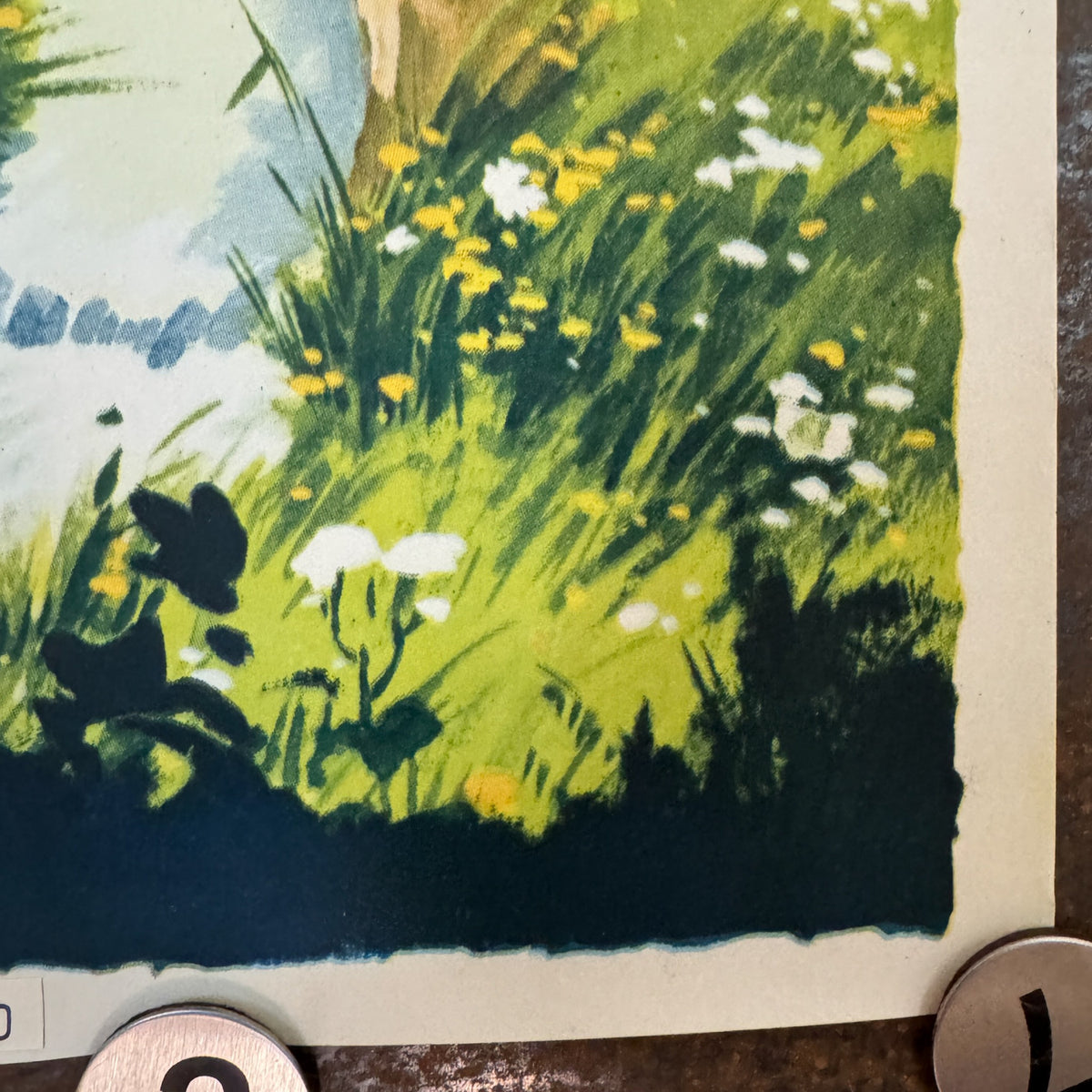 Detalje af blomster, bæk og nederste højre hjørne