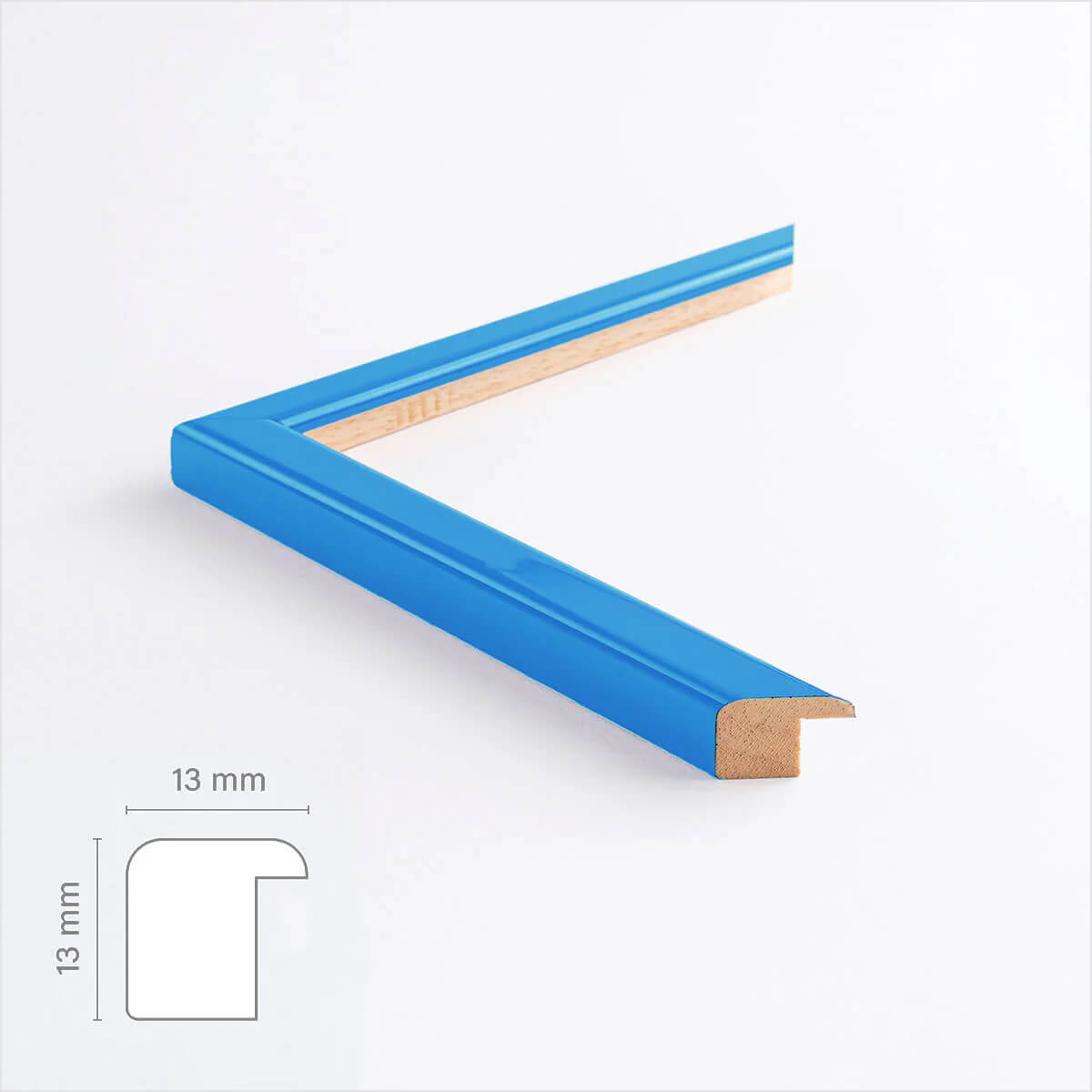 Blauer glänzender Holzrahmen - Schmal (13 mm) - 30×30 cm
