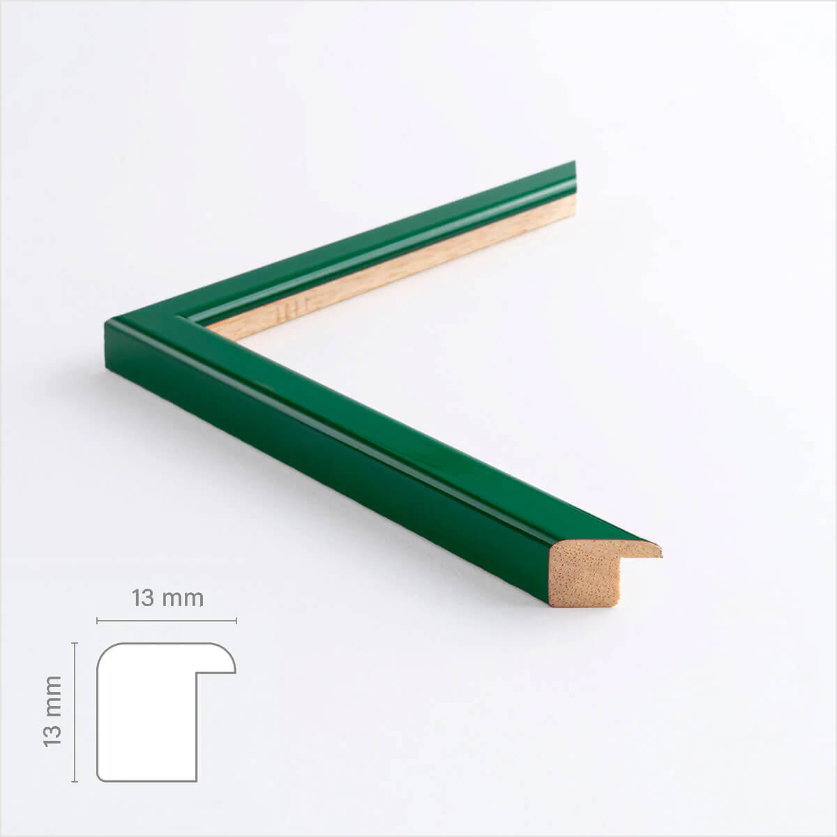 Grüner glänzender Holzrahmen - Schmal (13 mm) - 50×50 cm