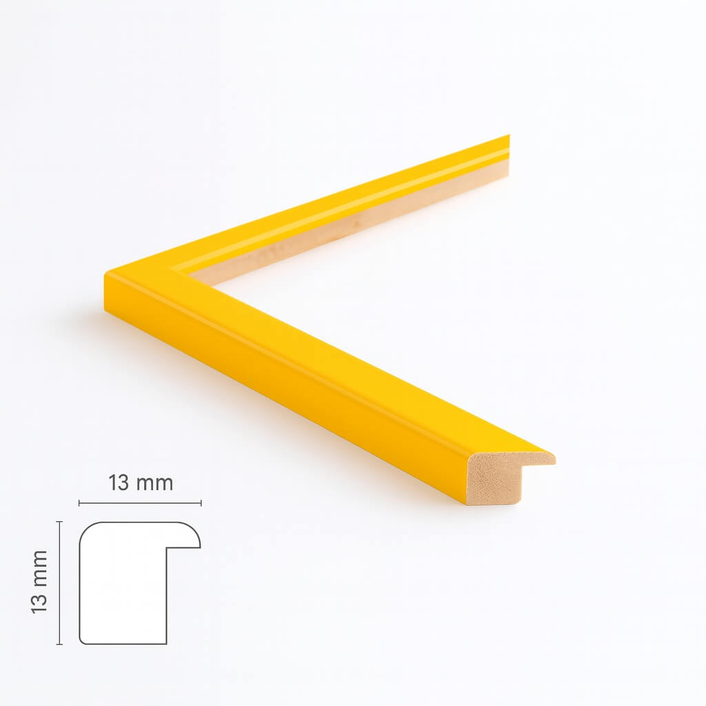 Gelber glänzender Holzrahmen - Schmal (13 mm) - 40×40 cm