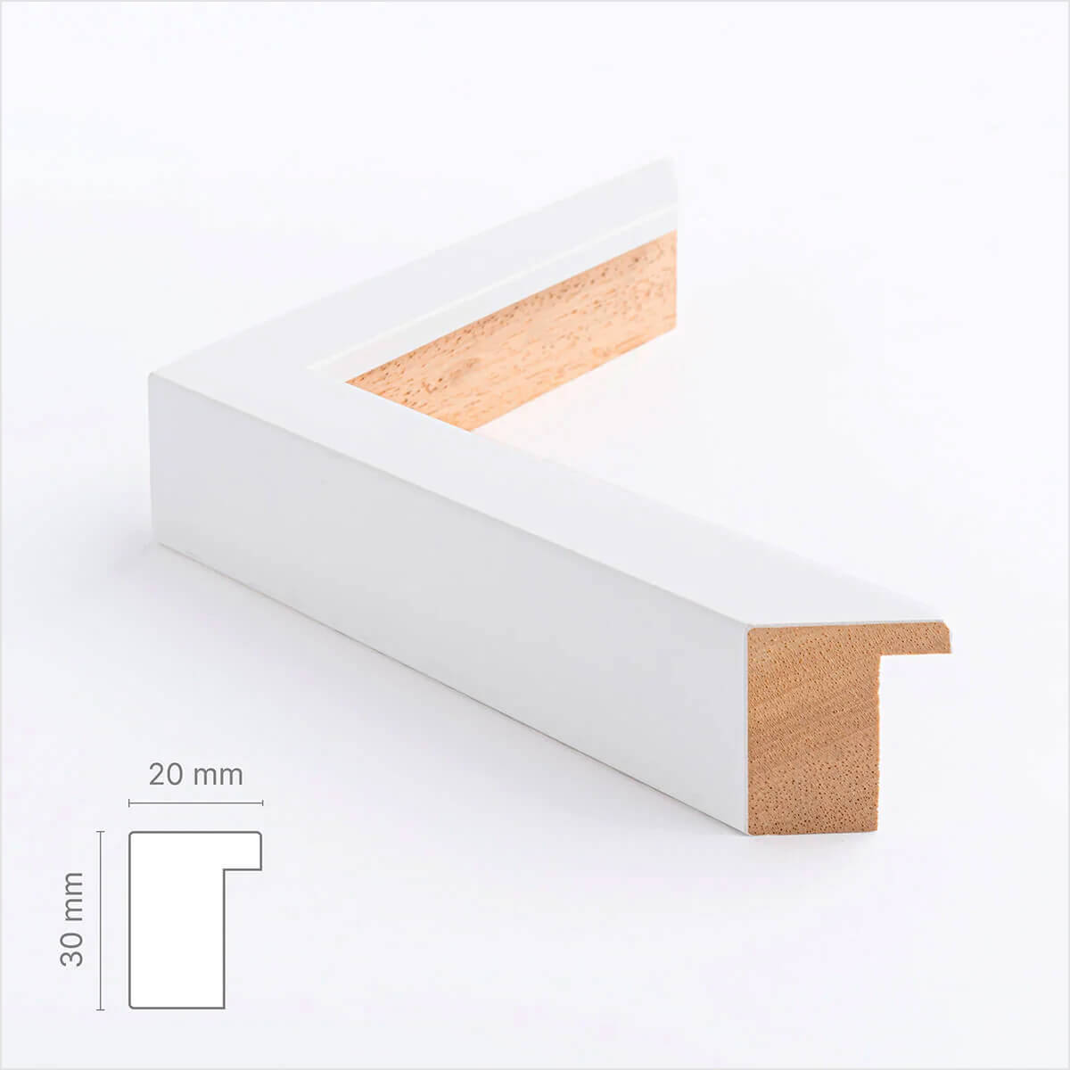 Weißer Holzrahmen nach Maß - Breit (20 mm)