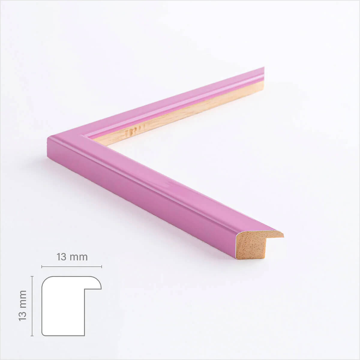 Rosa glänzender Holzrahmen - Schmal (13 mm) - A4 (21x29,7 cm)