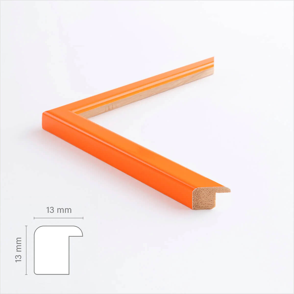 Orange glänzender Holzrahmen nach Maß - Schmal (13 mm)