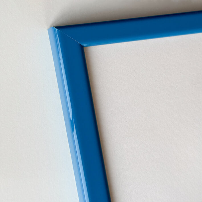 Blauer glänzender Holzrahmen - Schmal (13 mm) - 30×30 cm