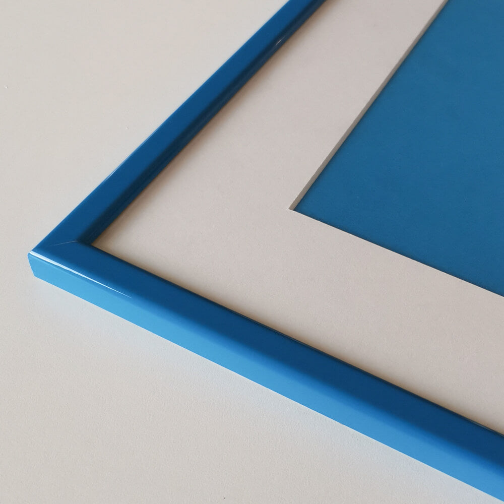 Blauer glänzender Holzrahmen - Schmal (14 mm) - 40×50 cm