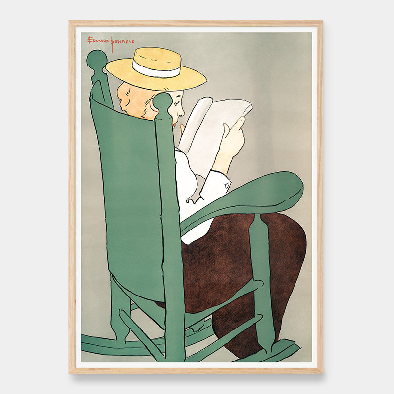 Lesende Frau in einem Schaukelstuhl