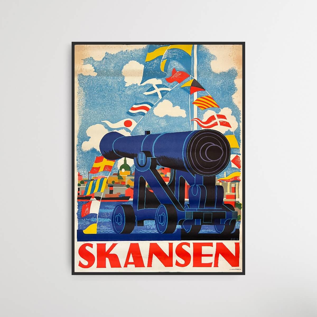 Skansen, Stockholm - Flagge und Kanone